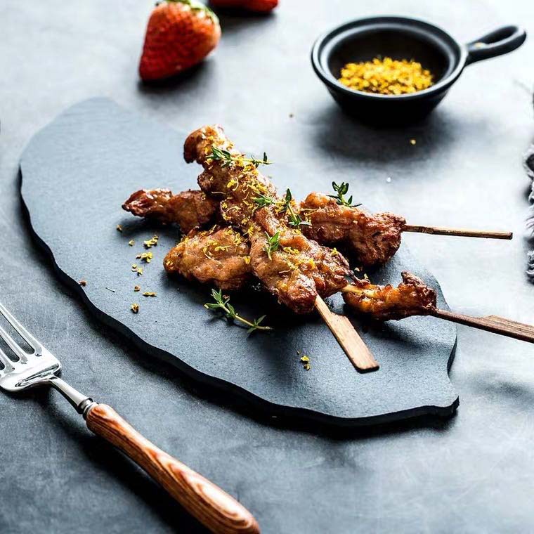 Japonés ins pizarra natural placa Placa de pizarra Placa de sushi Placa de piedra negra Placa de forma de hoja