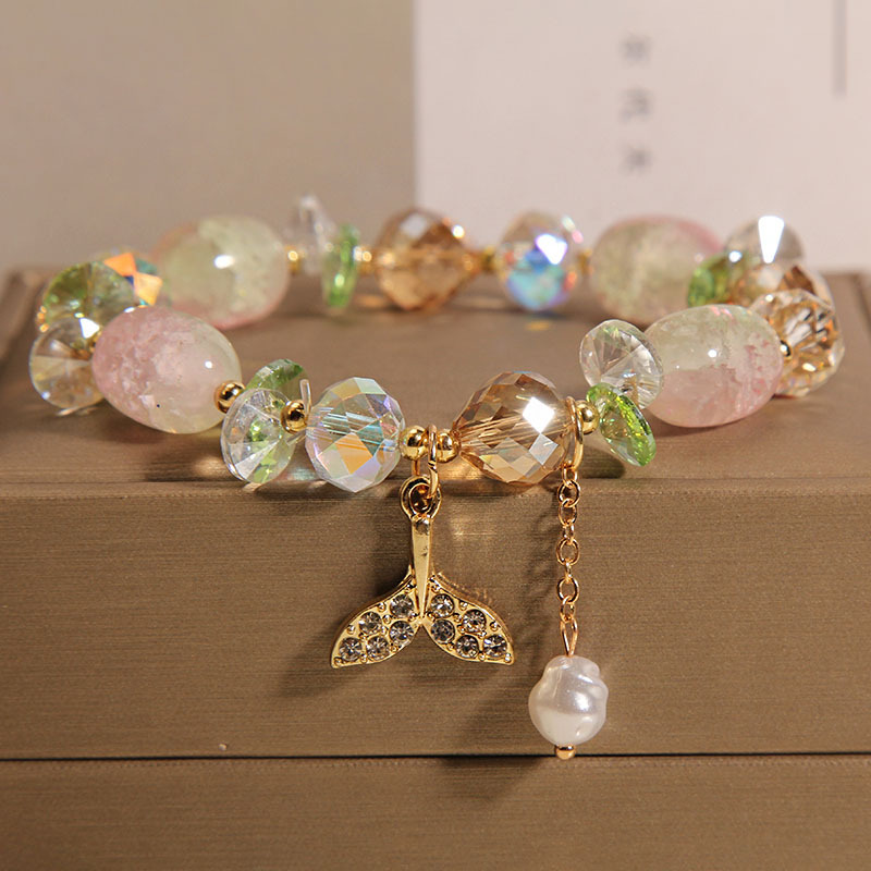 Estilo coreano lindo fishtail pulsera para niños simple de las mujeres Mori niña pulsera de cristal Internet celebridad novias pulsera de Estudiante