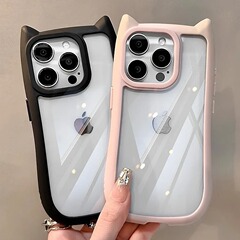 かわいいアニメ猫耳はiPhone16携帯ケース透明リンゴ14promaxアクリル15全包を適用している
