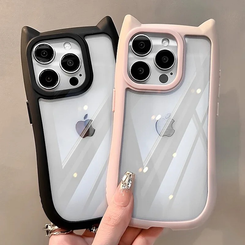 Cute Cartoon Cat Ears Suitable for Iphone18Promax Mobile Phone Case Transparent Apple 17 Acrylic 16 Full Cover Cute Cartoon Cat Ears Suitable for Iphone18Promax Mobile Phone Case Transparent Apple 17 Acrylic 16 Full Cover