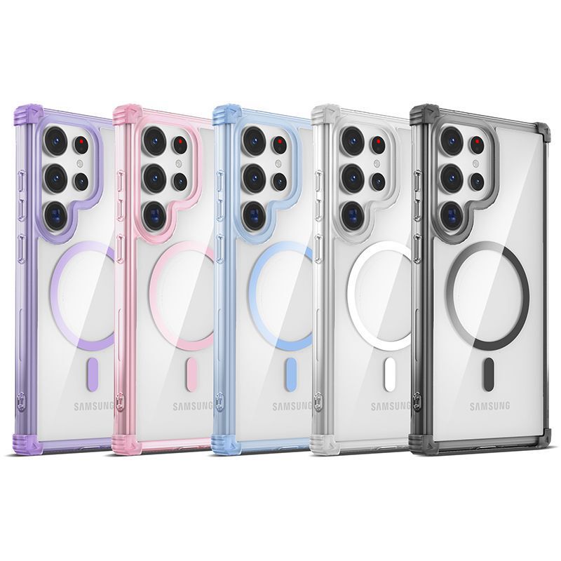 For Samsung S25 Magnetic S22 Phone Case S24Ultra Transparent S23FE Four Corner Drop-Resistant S22P Protective Cover