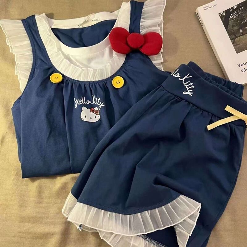 Kawaii Home Wear, Cute Little Flutter-Sleeve Pajamas, High-Quality Lace Shorts, Girl's Pajamas Kawaii Home Wear, Cute Little Flutter-Sleeve Pajamas, High-Quality Lace Shorts, Girl's Pajamas