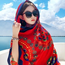 民族风围巾披肩女云南青海草原旅游穿搭丝巾海边沙滩纱巾