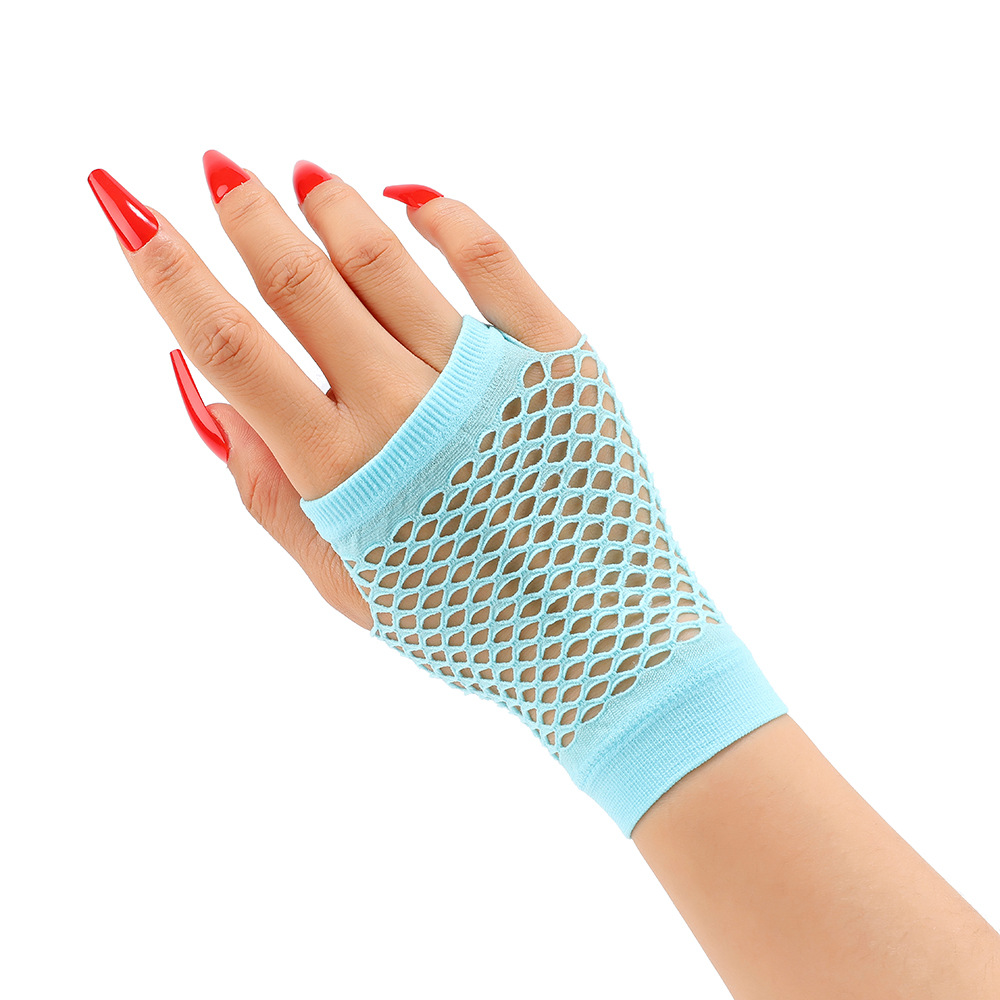 Guantes de red de pesca cortos, clubes nocturnos, guantes elásticos sexys multicolores, guantes de malla punk, guantes huecos de Halloween