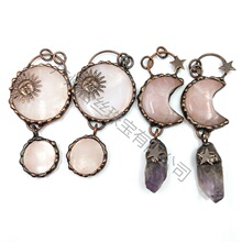 欧美饰品配饰 复古中世纪挂饰粉晶吊坠紫晶项链太阳月亮首饰