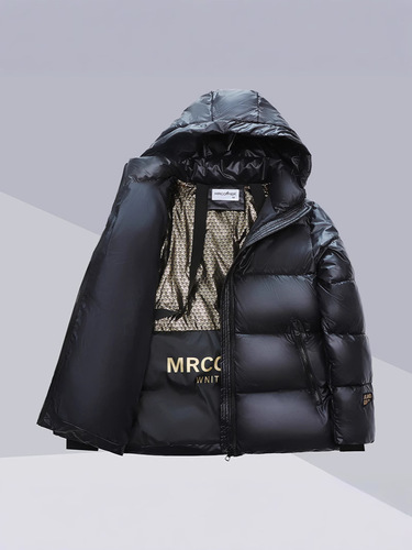 Black Gold Cotton Padded Jacket with Five-Panel Hooded Down Coat for Women and Men - Unisex Loose and Thick Padded Overcoat