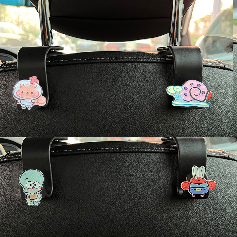Gancho de coche, gancho trasero del asiento trasero, suministros de coche, soporte de carga, lindo Bob Esponja, dibujos animados