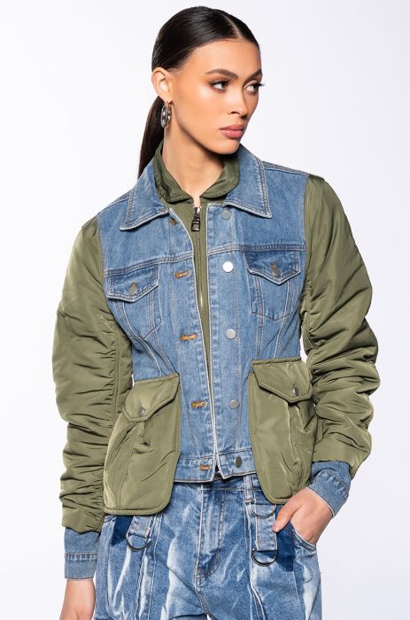 Women's Denim Jacket Loose Colour Block Cotton Coat For Women_voghion.com