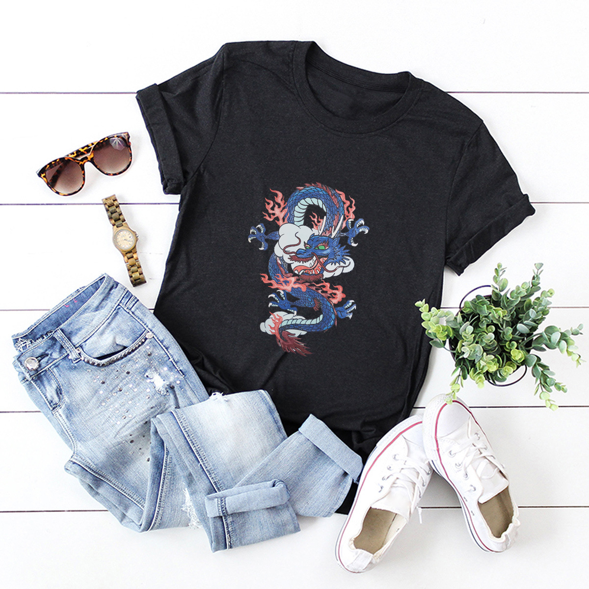 dragon print short sleeve women s T-shirt NSSN30859