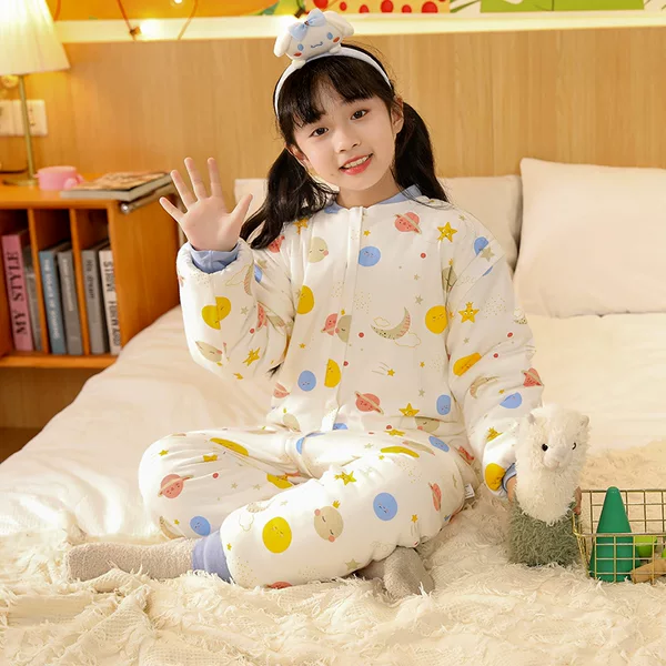 Children's split-leg sleeping bag baby autumn and winter thickened warm student children's one-piece pajamas anti-kick quilt