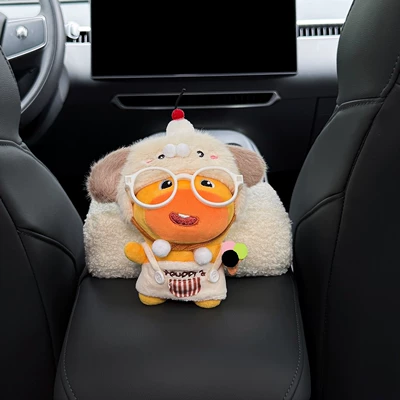 Lulu car headrest tissue box, front | Car tissue box/set - armrest-box-with-white-tissue-bag-little-puppy-lulu