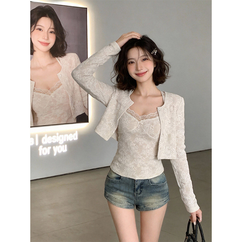 Callmeear//【Floating Clouds Weave Dreams】Jacquard Design Short Cardigan Top + Vest Two-Piece Set Early Spring Callmeear//【Floating Clouds Weave Dreams】Jacquard Design Short Cardigan Top + Vest Two-Piece Set Early Spring
