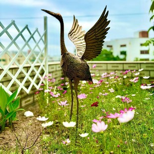 Cross-Border Popular Foreign Trade Original Iron Art Copper Crane Courtyard Balcony Ornaments Photography Props Copper Crane Garden Ornaments