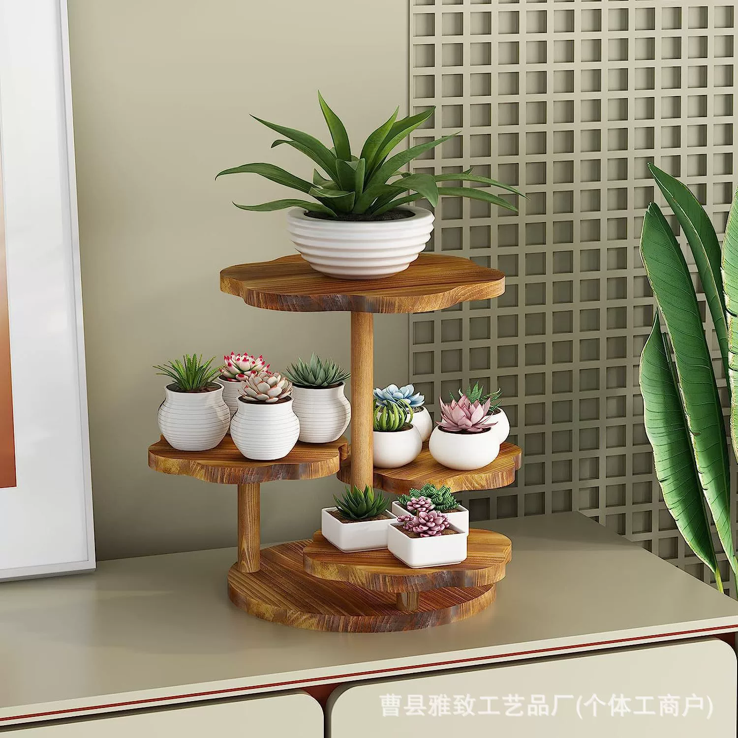 Стеллаж для хранения суккулентов из обожженной древесины, подставка для десертов и тортов на послеобеденное чаепитие, деревянная подставка для бонсай
