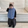 儿童男童格子新款棉马甲
