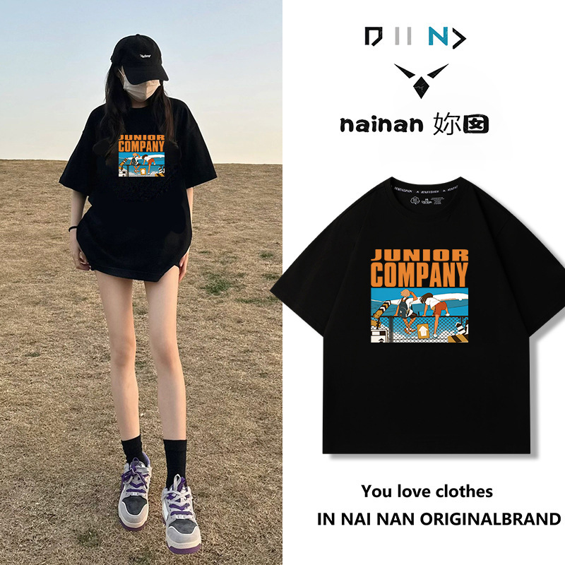 純綿半袖tシャツ女性夏韓国版新型ゆるい丸首小衆白色アニメプリント学生半袖tシャツ|undefined