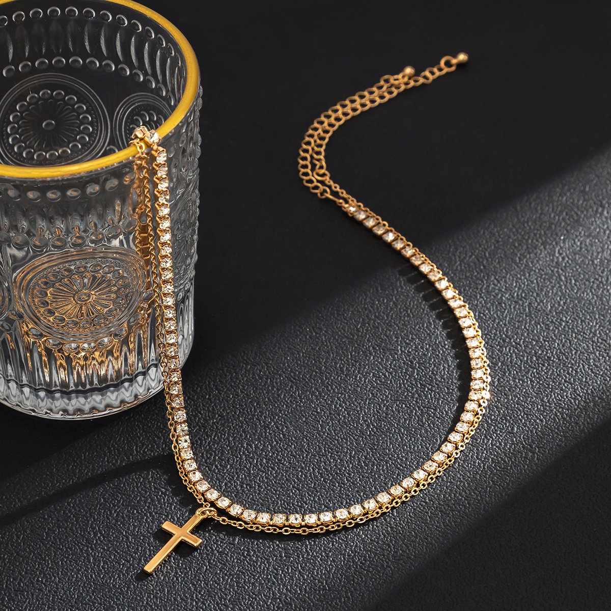 1 Piece Fashion Cross Alloy Copper Inlay Rhinestones Menu0027S Layered Necklaces