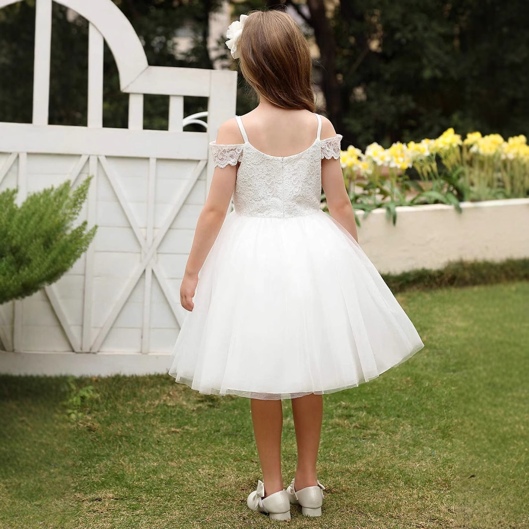 Spitzenhochzeitskleid für Mädchen, bauschiger Prinzessinnen-Midirock, Kleid für Klavierauftritte, Geburtstagsfeiern, für Kinder von 3-12 Jahren 【Vorbestellung | Versand in 15 Tagen】_voghion.com