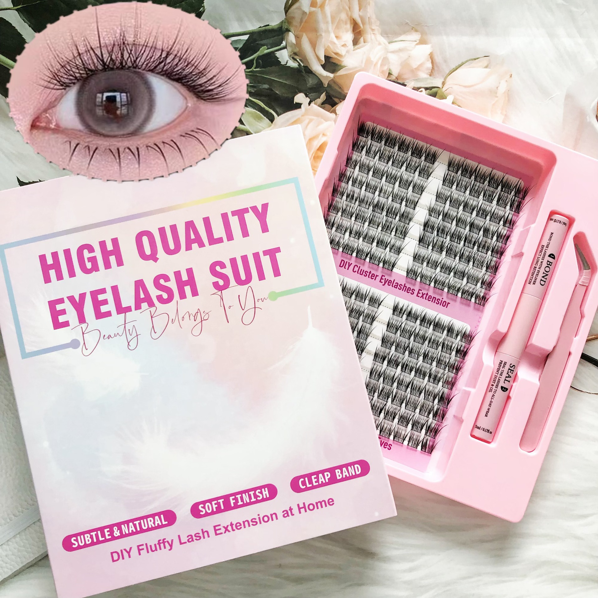 Conjunto de pestañas falsas transfronterizas de gran capacidad para bebés curvos pequeñas perlas ligeras largas pestañas falsas frescas