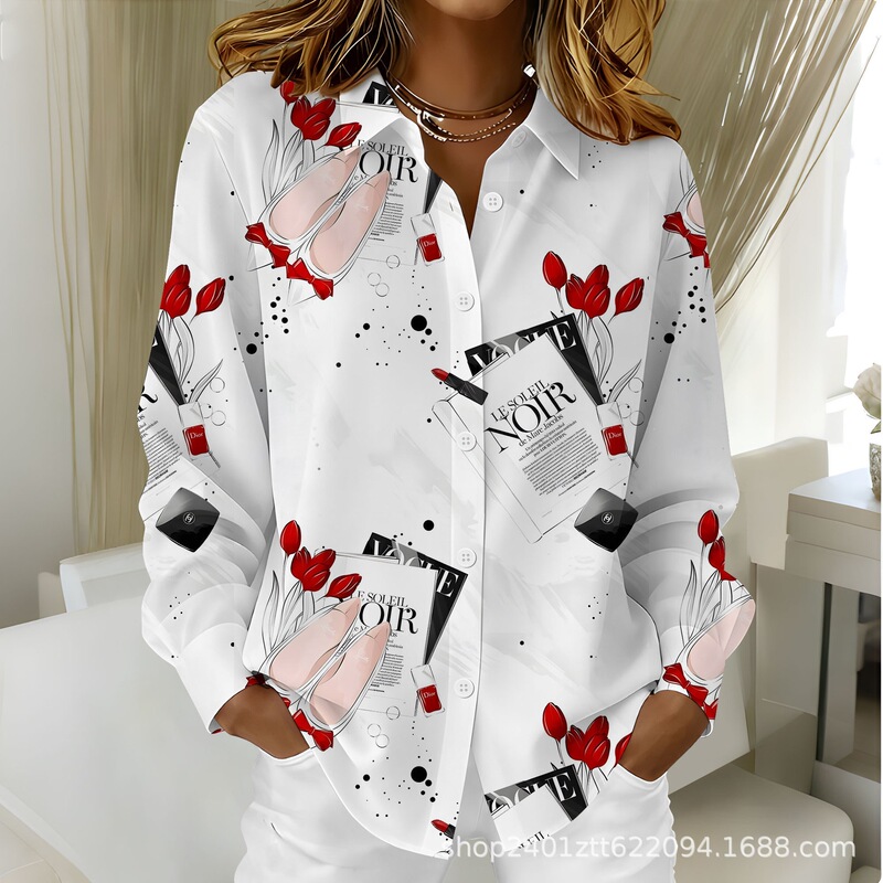 2026 Amazon Independent Site Women's New Valentine's Day Atmosphere Red Wine Gift 3D Digital Printed Long-Sleeved Shirt 2026 Amazon Independent Site Women's New Valentine's Day Atmosphere Red Wine Gift 3D Digital Printed Long-Sleeved Shirt
