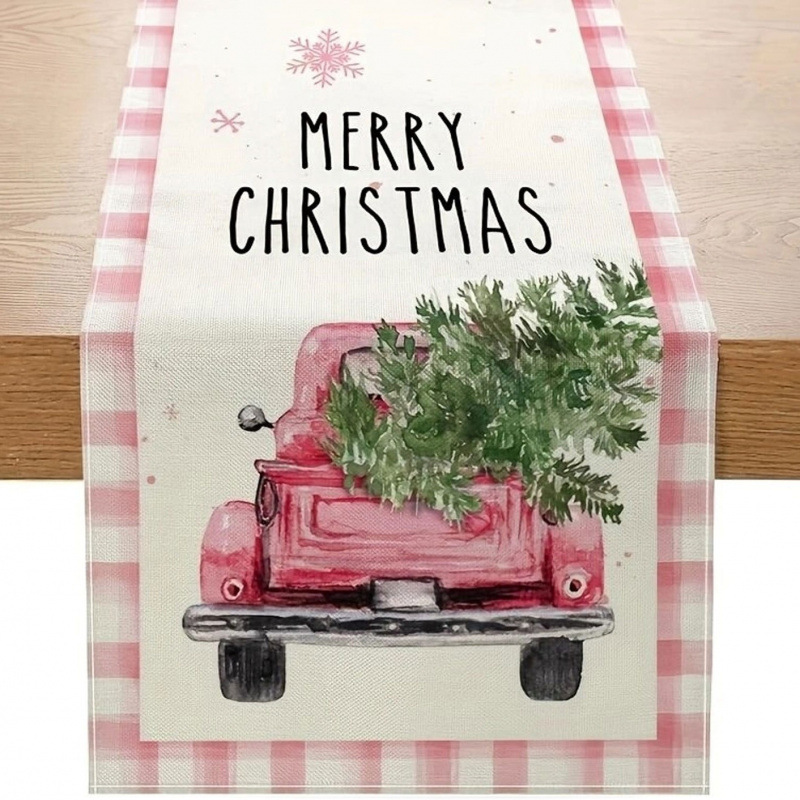 Camino de mesa navideño con estampado de muñeco de nieve y Santa