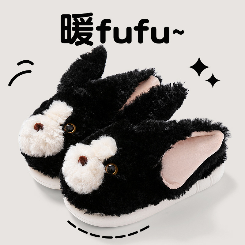 毛绒绒大耳朵女款棉拖2025新款德文猫同款保暖防滑踩屎感月子鞋女|undefined