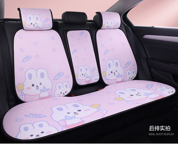 L5U new cartoon car seat cushion breathable four seasons universal linen cool cushion heat insulation whole car rear seat cushion three pieces