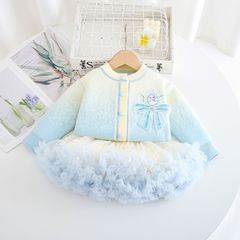 Cardigan Sweater for Girls, Love Lace Princess Knit Cardigan + Wind Lace Full Skirt, Autumn/Winter New Arrival for Baby Girls, Korean Style Trendy