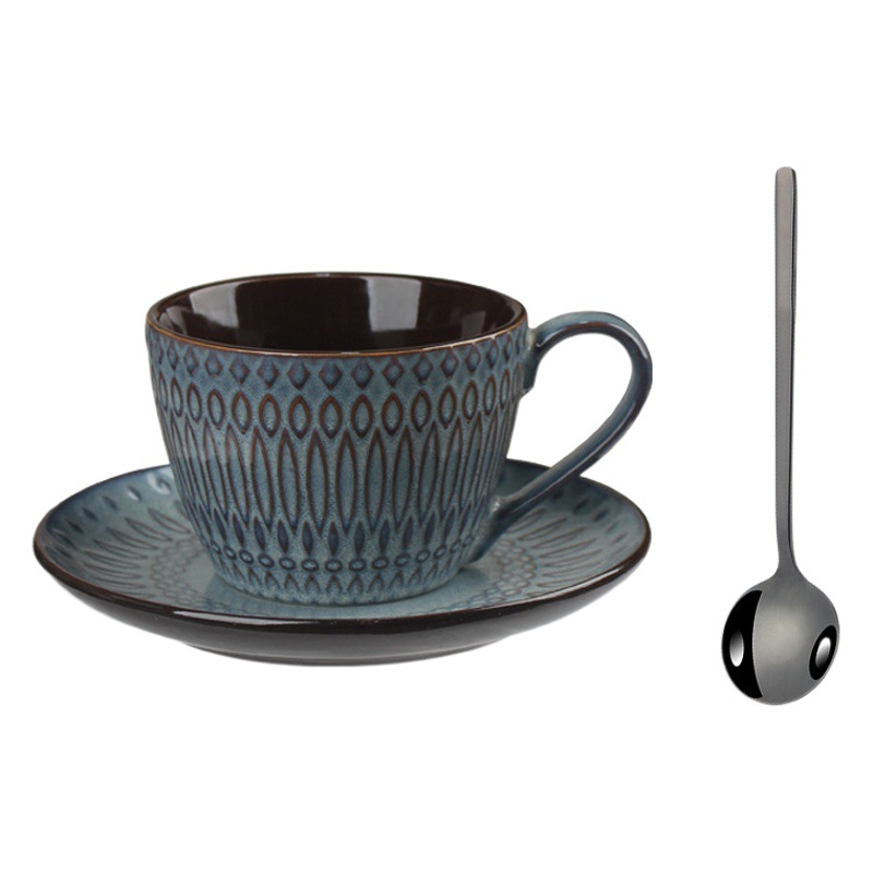 INS Wind Net rojo cafetería en relieve vintage taza de café de cerámica y platillo conjunto de café con leche Garland Taza de desayuno