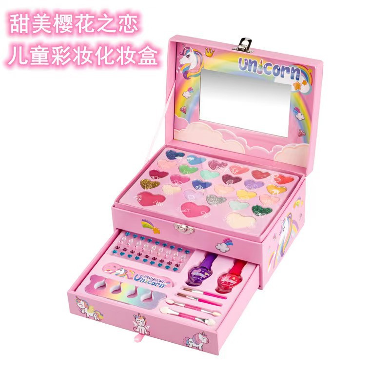 New Kidsren's Gift Makeup Cosmetics Tool Set Eye Shadow Nail Polish Little Girl Makeup Box Toy Set