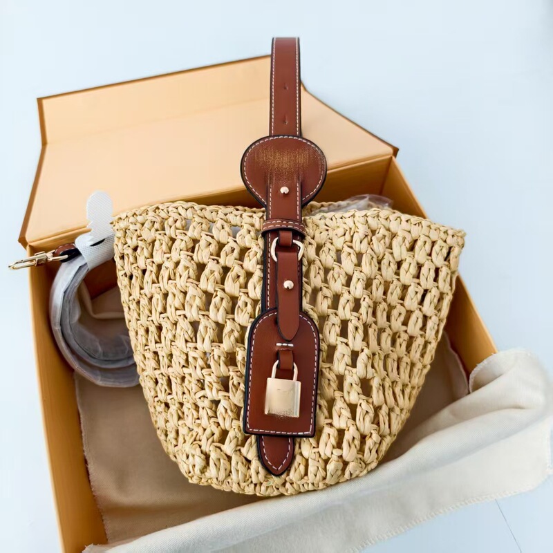 2025 New Style Rafia Straw Handmade Woven Bag Large Capacity Straw Basket Bag Hand-Held Crossbody Bag