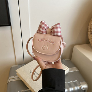 Cute Plaid Bow Mini Girls' Bag New Children's Western Style Crossbody Bag Princess Change Shoulder Bag