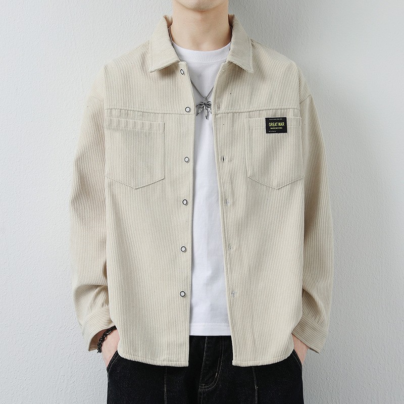 Primavera y otoño Nuevo estilo de Hong Kong camisa de pana para hombres chaqueta de solapa de manga larga simple chaqueta de camisa casual para hombres de marca de moda