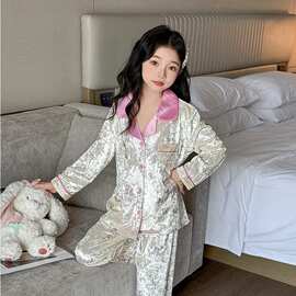 女童睡衣套装春秋新款儿童金丝绒休闲两件套中大童秋冬薄绒家居服