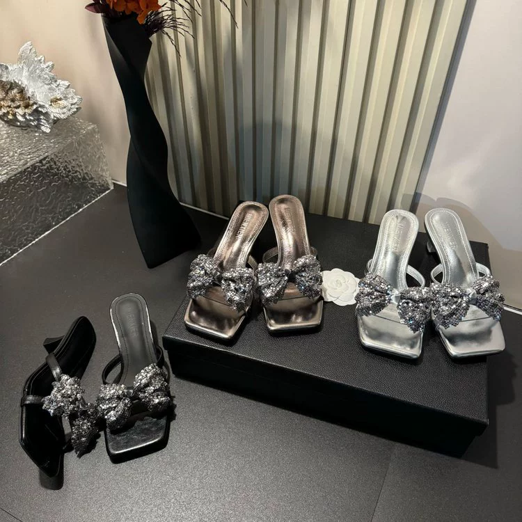 Горные шлепанцы со стразами на высоком каблуке холодные тапочки женские 2025 новая летняя мода