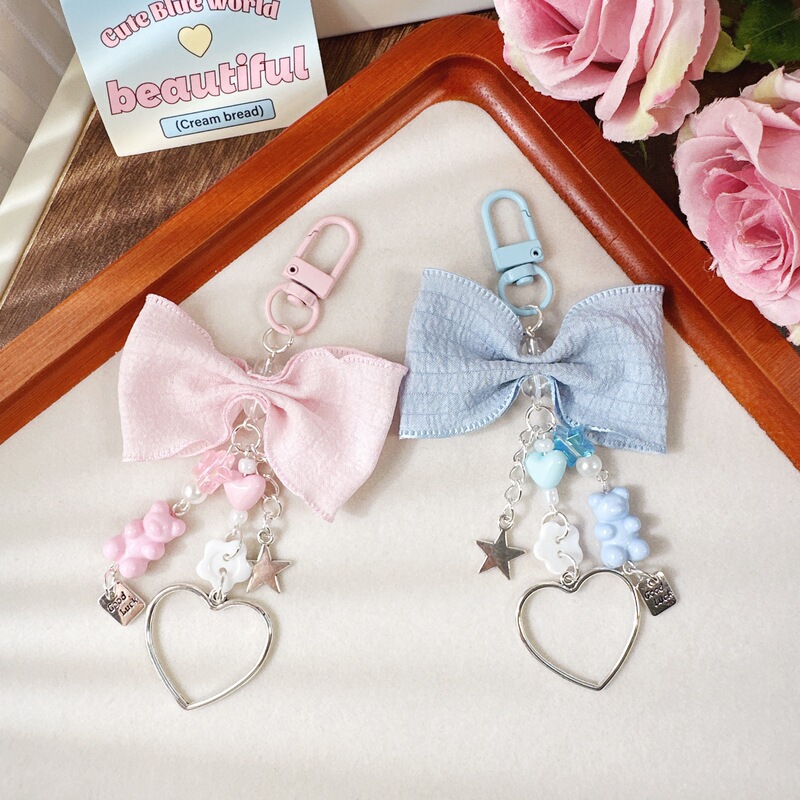 Y2K Millennium Style Sweet Cool Girly Phone Case Pendant Bow Card Holder Keychain Heart Keyring