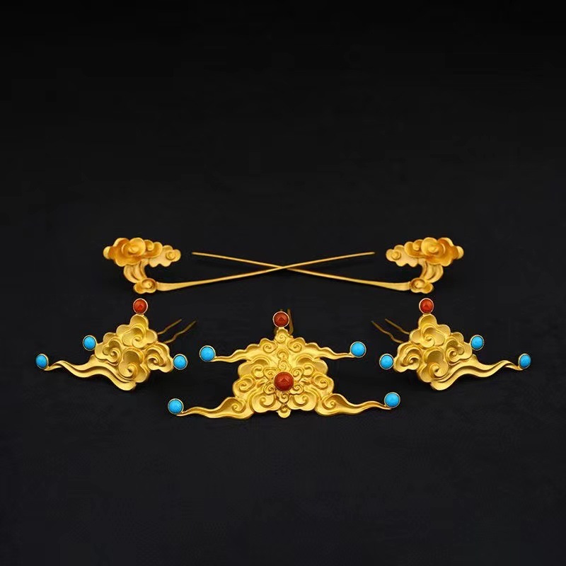 Retro Chinese style palace auspicious cloud pattern set hair crown ancient style Hanfu Tang style makeup headwear hairpin hairpin accessories