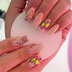 Eurasian-inspired long ballet-style aurora butterfly wearable nails, foreign trade cross-border nail art sheet wholesale