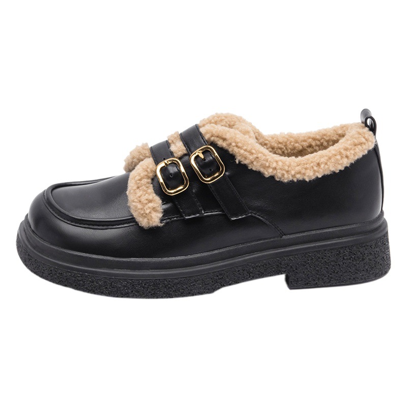 Mocasines estilo británico Augusden para mujer, modelo 2025, zapatos de cuero con tacón grueso, zapatos retro de invierno con forro de felpa, zapatos modernos de una sola pieza