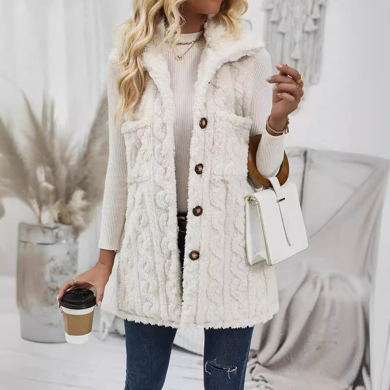 Europe and the United States cross-border double-sided plush pocket cardigan lapel vest casual coat ~ AliExpress independent station