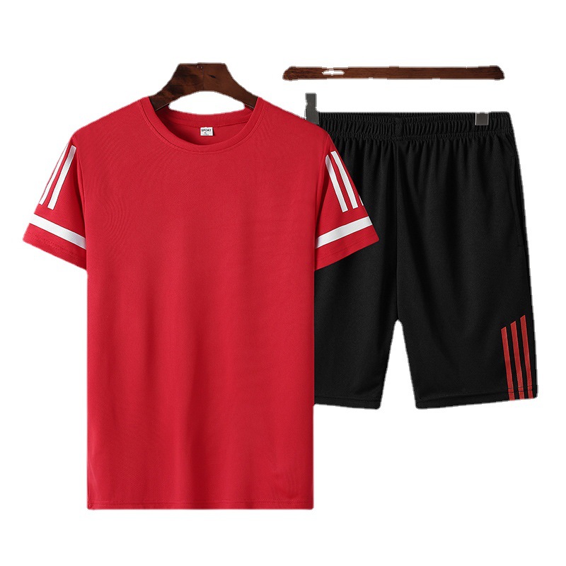 Nueva malla de tres barras pantalones cortos elásticos traje deportivo jersey de secado rápido para hombres conjunto de dos piezas de entrega de una pieza