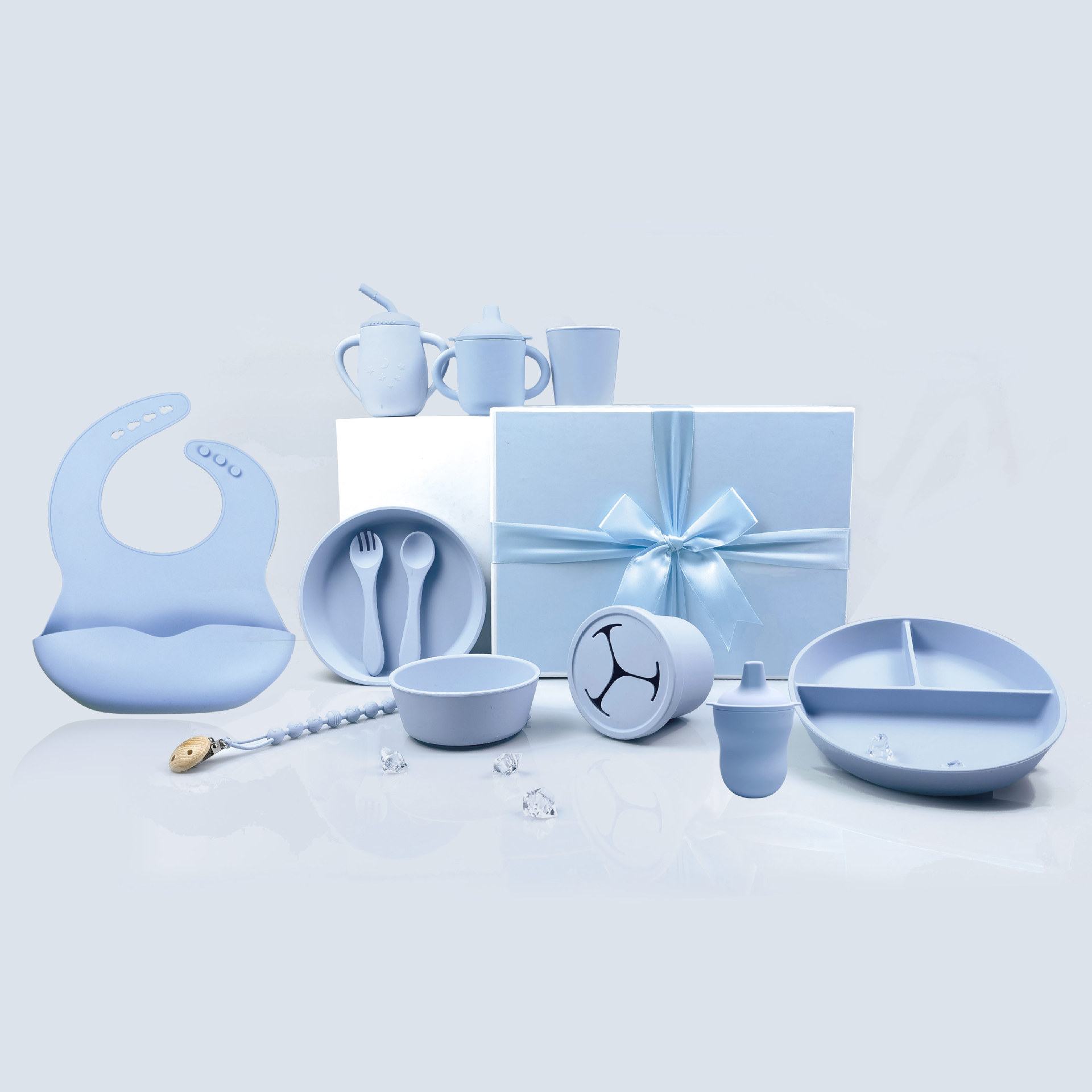 Alimentación transfronteriza vajilla de silicona placa tenedor cuchara de silicona traje de comida bebé traje de bebé conjunto de 10 piezas