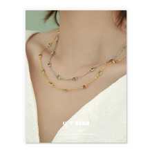 黄铜镀18K真金/白金色 ins轻奢冷淡风彩色玻璃间珠设计感项链项饰