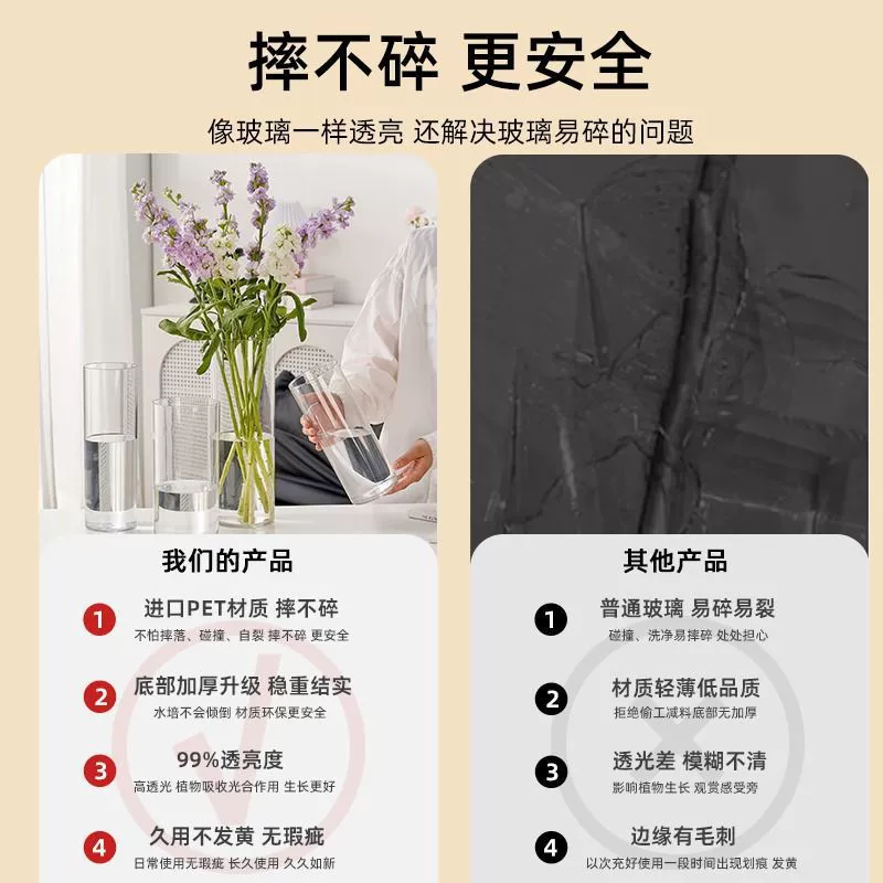 Аcrylic anti-fall vase hydroponic vessel flower arrangement rich bamboo transparent straight flower decoration living room floor-standing large