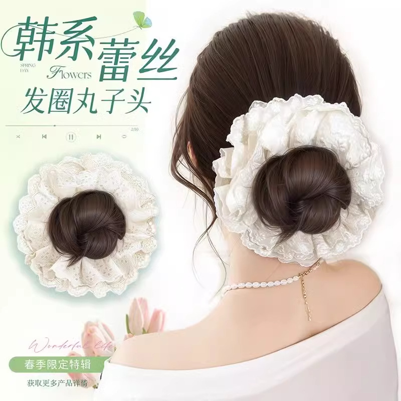Marubeni Head Wig Women's Lazy Grip Clip Hair Bauon Lace Hair Ring Headdress Fluffy Simulation Back Head Wig Bag