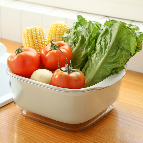 PET double-layer drain basket large contrasting color plastic vegetable basket fruit basin home kitchen storage fruit and vegetable drain basin