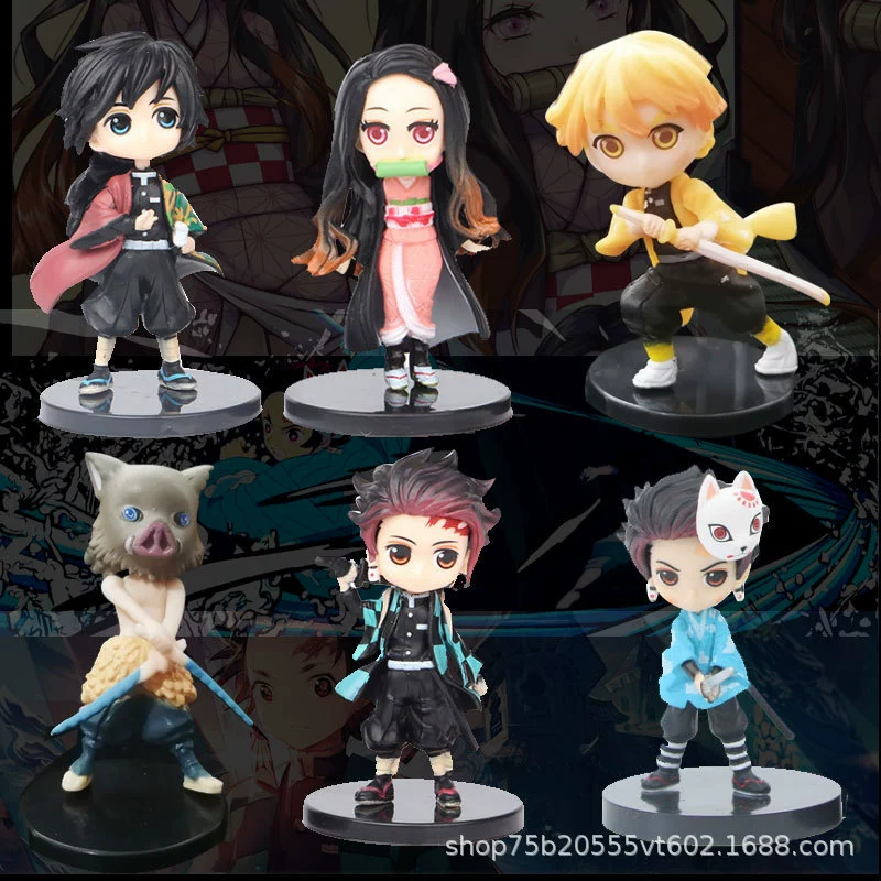 6 стоящих и сидящих фигурок Demon Slayer: Kimetsu no Yaiba, кукла Mido-chan, креативная подарочная кукла Tanjiro, модель украшений