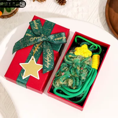 handmade knitted finished products, woolen | Car hanging - forest-green-starflake-small-tree-ornament-christmas-gift-box
