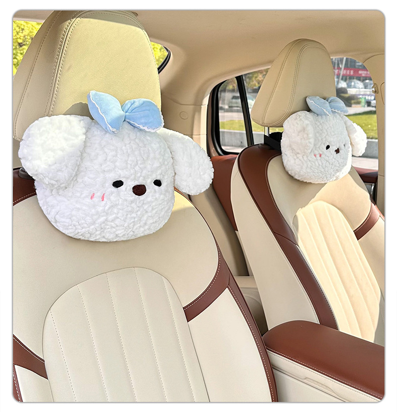 Cartoon Car Headrest and Lumbar Support, Cute Puppy Car Seat Neck Pillow, Trendy Comfortable Car Lumbar Cushion