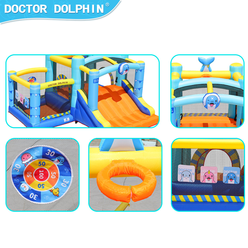 Castillo inflable Doctor Dolphin, tobogán y trampolín combinados para niños pequeños, trampolín doméstico, piscina de olas, castillo inflable.